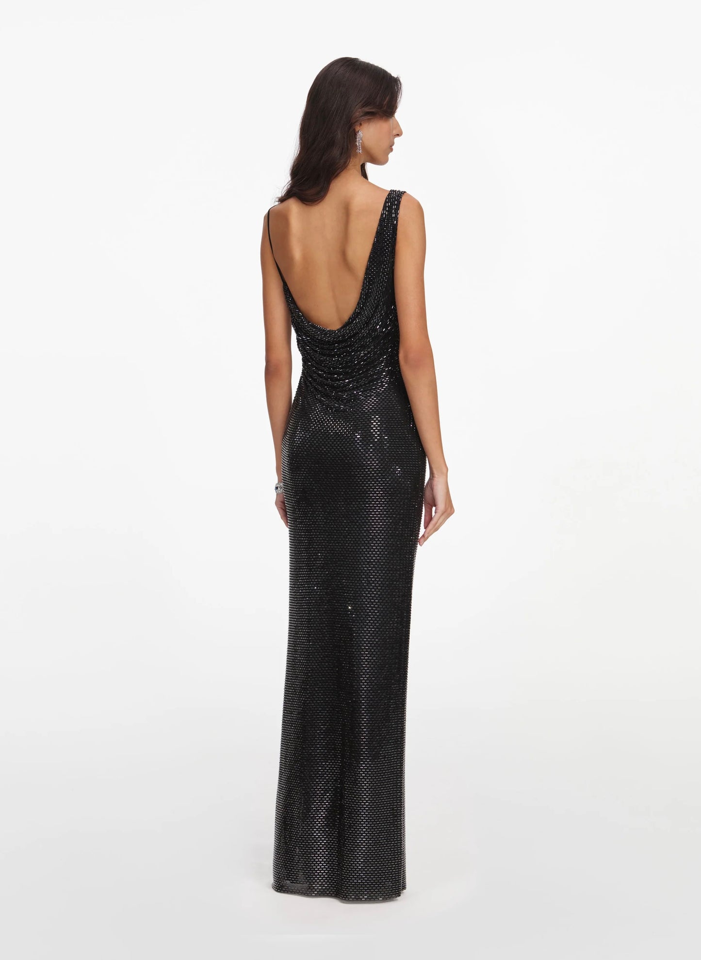 Black Rhinestone Draped Maxi Dress