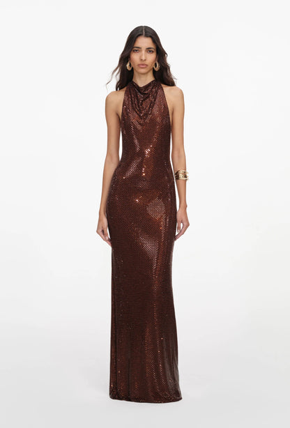 Brown Rhinestone Racer Back Dress