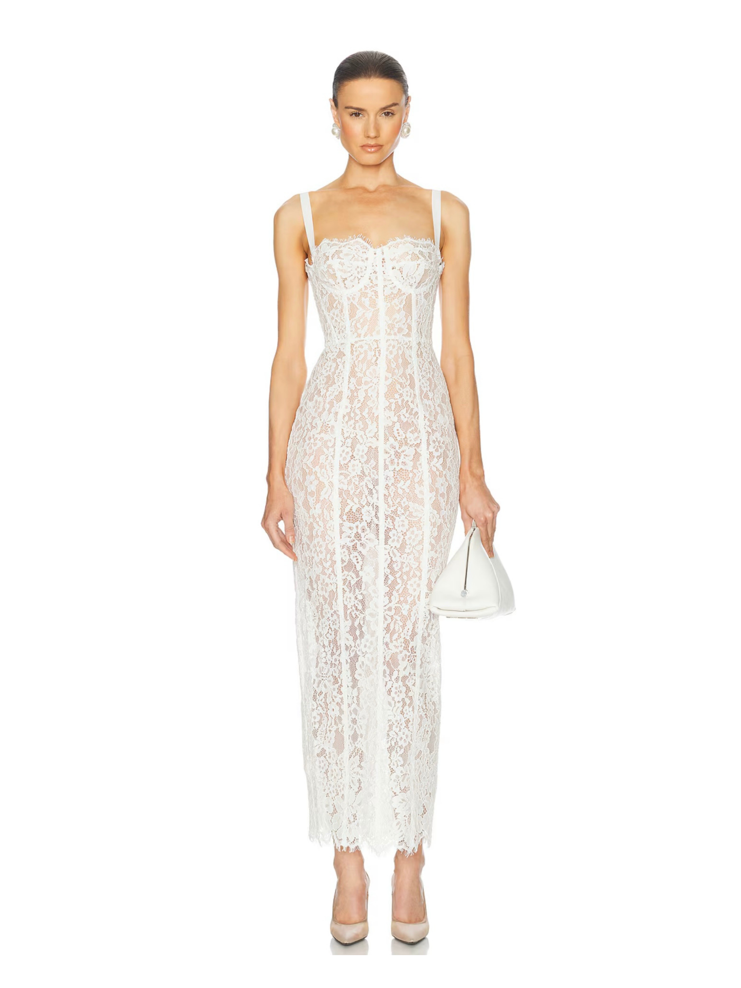 The Lace Column Dress White