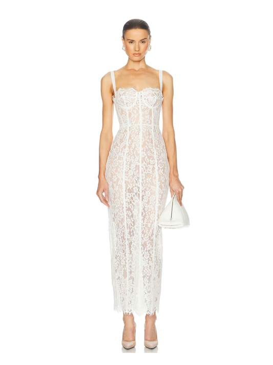 The Lace Column Dress White